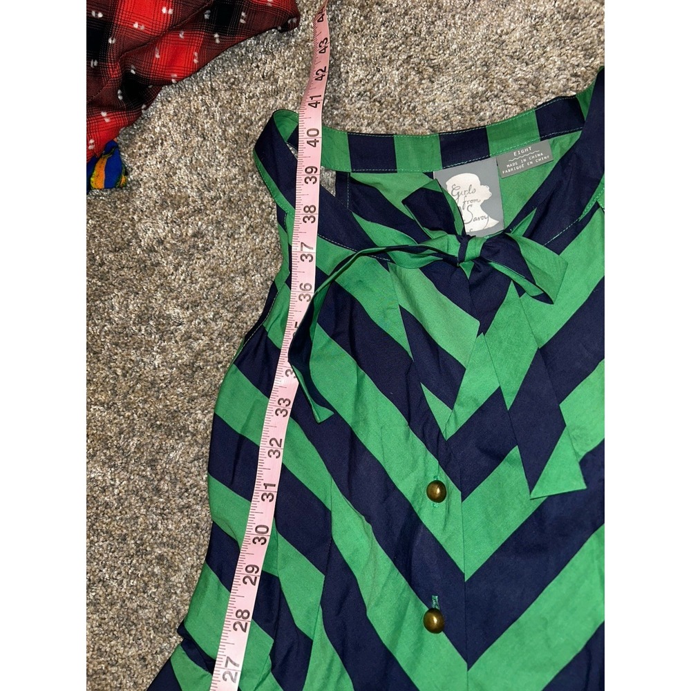 Anthropologie Girls From Savoy Chevron Sundress Spring Summer Dress 8 Green - Picture 5 of 8